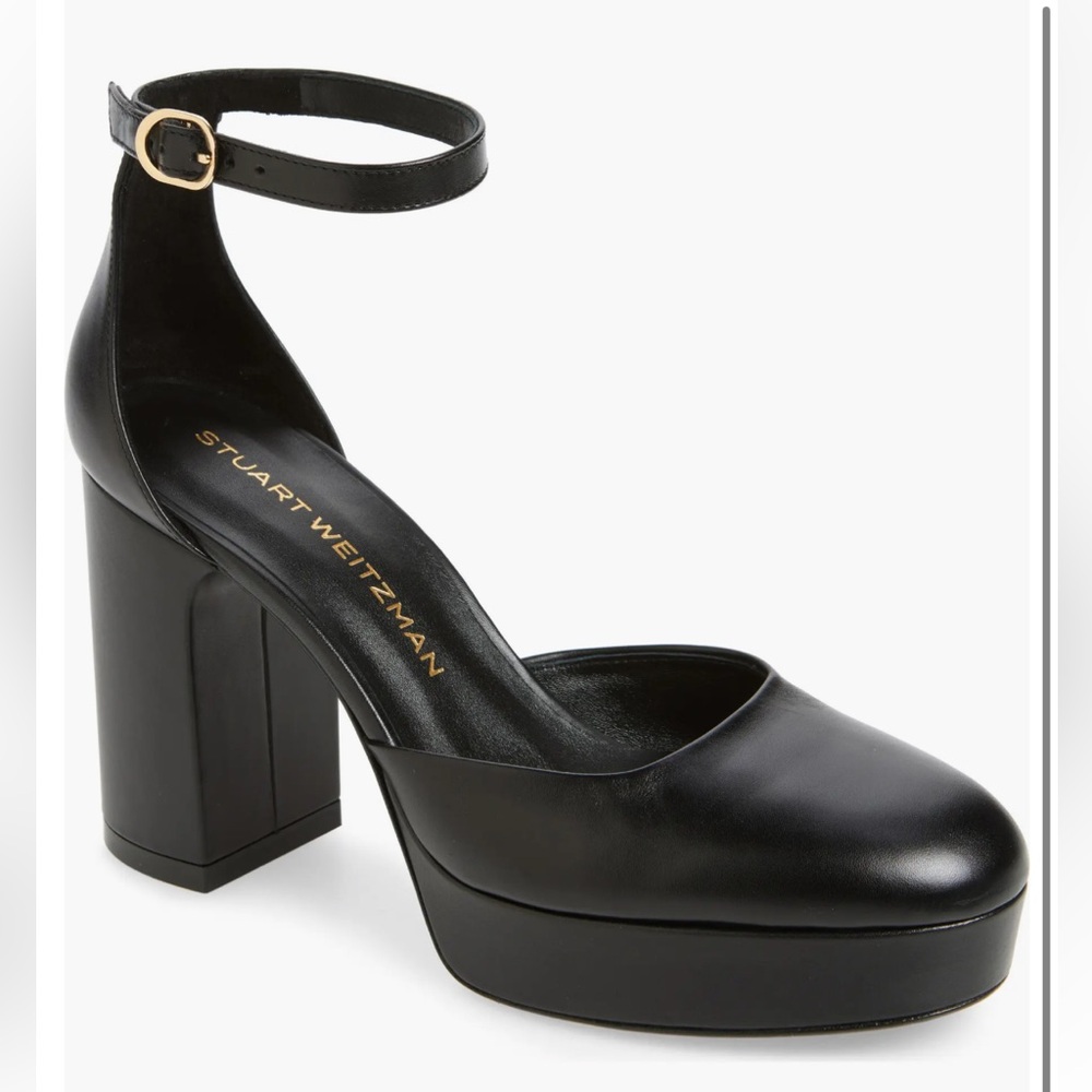 Stuart Weitzman Black Ankle-Strap Block Heels